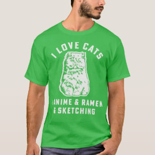 I Love Cats Ramen Sketching Cat Mum Girl T-Shirt