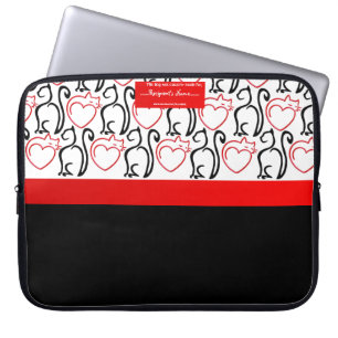 I Love Cats! (Red+Black Outlines) Personalised Laptop Sleeve