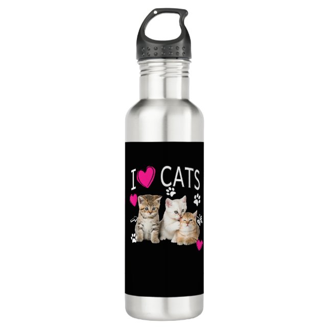 I Love Cats Shirt _ Cat lover - I love Kittens Gif 710 Ml Water Bottle (Front)