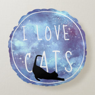 I Love Cats - Watercolor Galaxy Inspirational Round Cushion