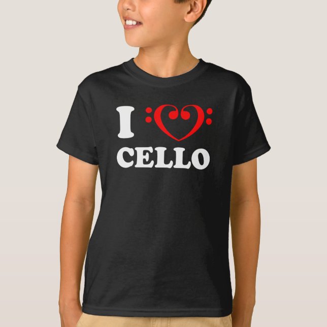 I Love Cello Bass Clef T-Shirt (Front)