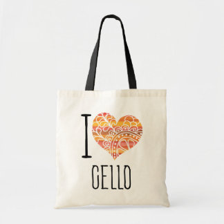 I Love Cello Orange Mandala Heart Tote Bag