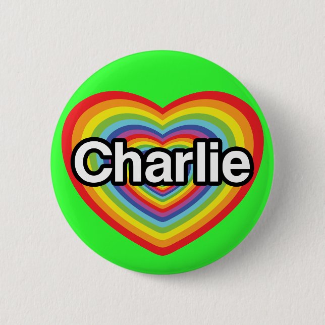 I love Charlie: rainbow heart 6 Cm Round Badge (Front)