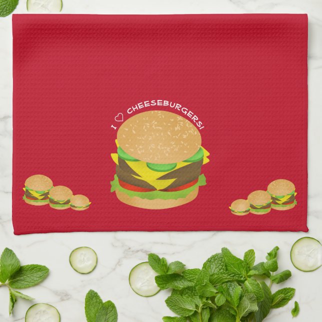 I Love Cheeseburgers Tea Towel (Folded)