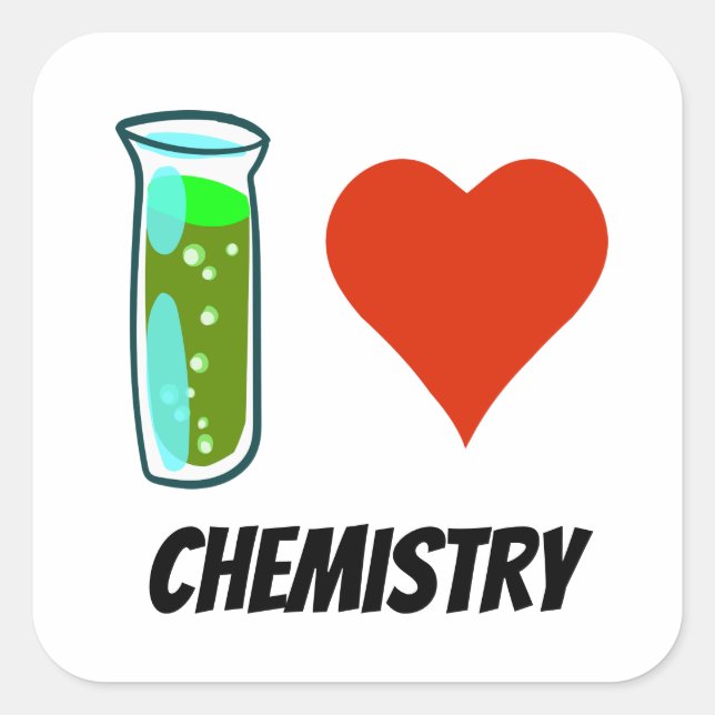 i love chemistry heart cartoon style illustration square sticker (Front)