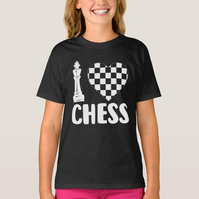 I Love Chess – Classic King and Checkered Heart T-Shirt (Front)