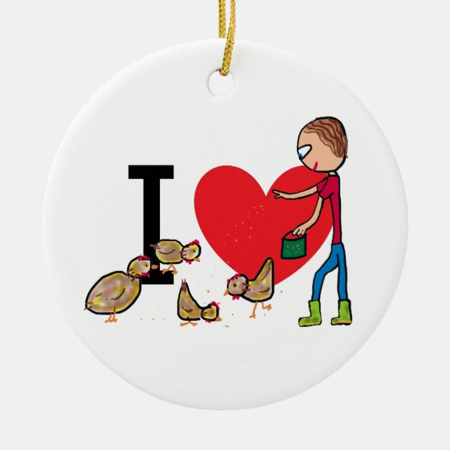 I Love Chickens Ceramic Tree Decoration (Front)