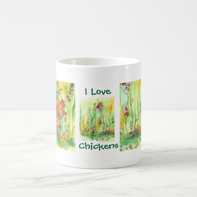 I Love Chickens Hen Rooster Chicks Watercolor Coffee Mug (Center)