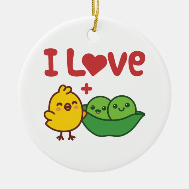 I Love Chickpeas Hummus Kawaii Ceramic Tree Decoration (Front)