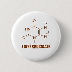 I Love Chocolate (Theobromine Chemical Molecule) 6 Cm Round Badge