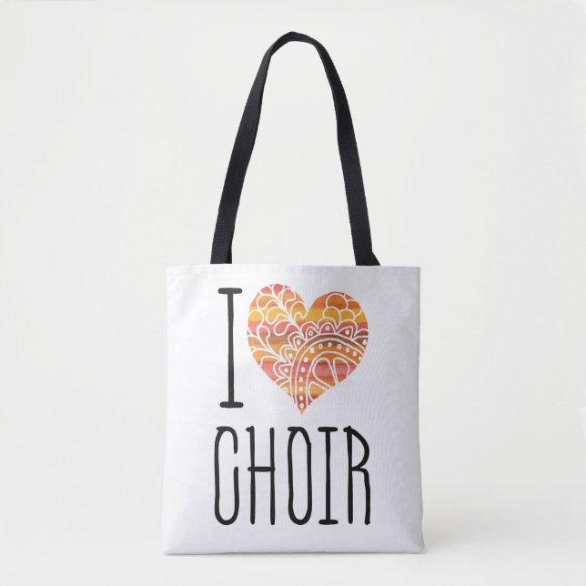 I Love Choir Yellow Orange Mandala Heart Tote Bag (Front)