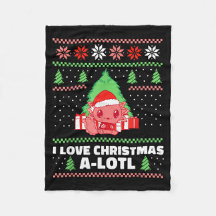 I Love Christmas A-lotl Axolotl In Santa Hat Ugly  Fleece Blanket
