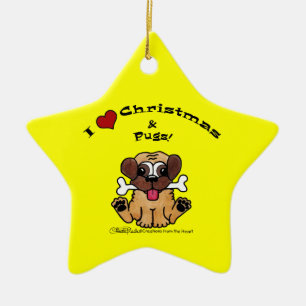 I Love Christmas and Pugs Ceramic Tree Decoration