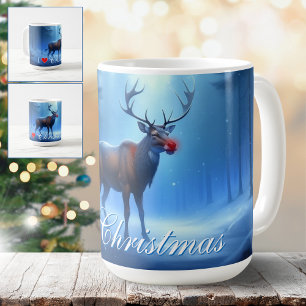 I Love Christmas Blue Winter Reindeer Coffee Mug