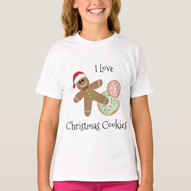 I Love Christmas Cookies | Cute Gingerbread Man T-Shirt (Front)