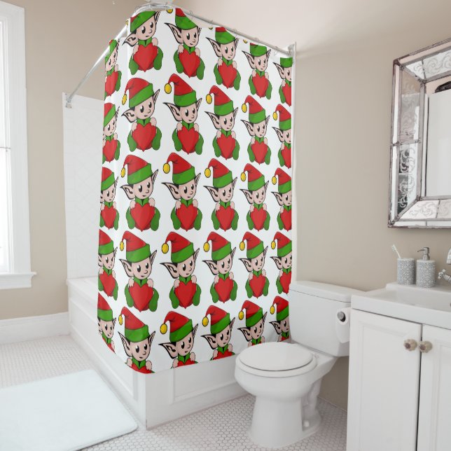 "I LOVE CHRISTMAS" ELF SHOWER CURTAIN (In Situ)