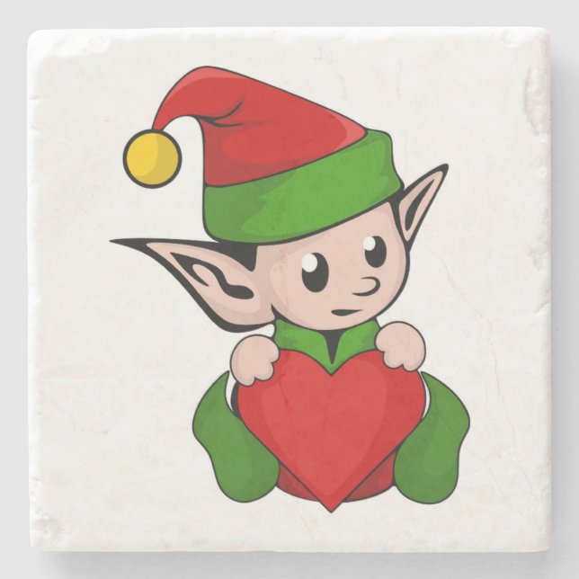 "I LOVE CHRISTMAS" ELF STONE COASTER (Front)