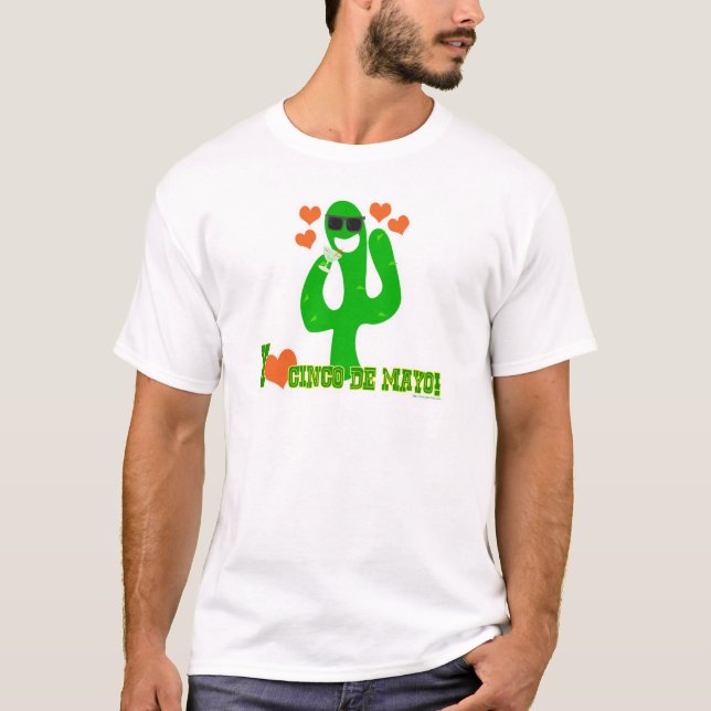 I Love Cinco De Mayo Cactus Cartoon T-Shirt (Front)
