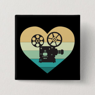 I Love Cinema Retro Movie Projector 15 Cm Square Badge