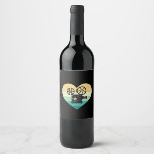 I Love Cinema Retro Movie Projector Wine Label