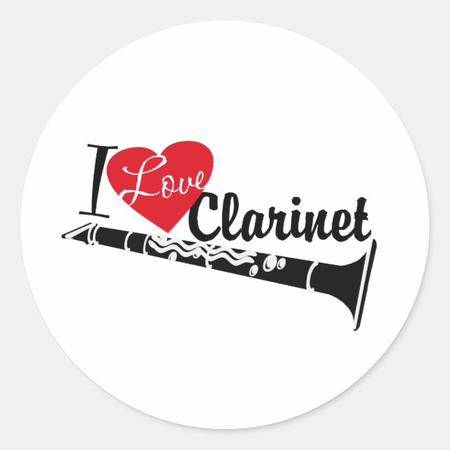 I Love Clarinet Classic Round Sticker (Front)