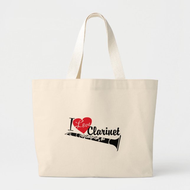 I Love Clarinet Large Tote Bag (Front)