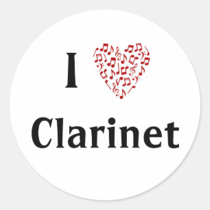 I Love Clarinet Red Heart of Music Notes Classic Round Sticker
