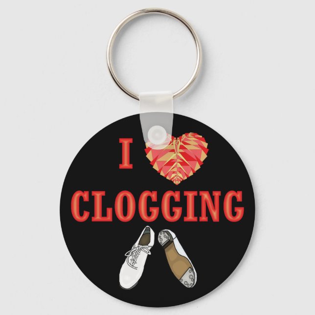 I Love Clogging Dancing Heart Shoe Key Ring (Front)