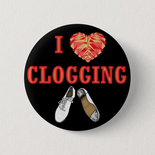 I Love Clogging Large Shoe Dancing Heart 6 Cm Round Badge (Front)