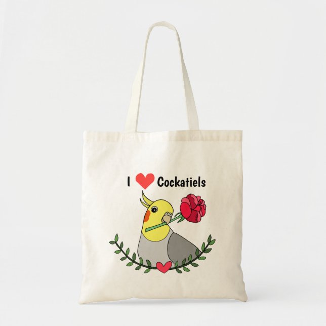 I love cockatiels Cute Funny Cockatiel Bird   Tote Bag (Front)