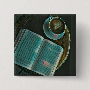 I love coffee and books 15 cm square badge