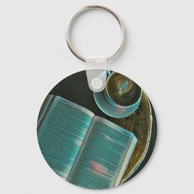 I love coffee and books key ring (Front)