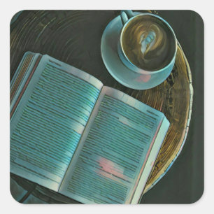 I love coffee and books square sticker