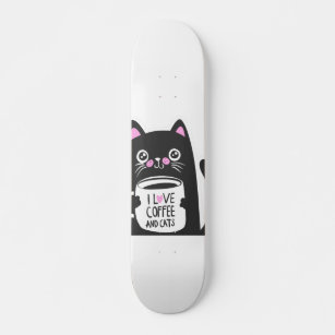 I love coffee and cats - Choose background color Skateboard