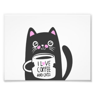 I love coffee and cats - Choose background colour Photo Print