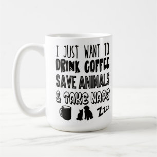 I Love Coffee Animals and Naps Typography Mug