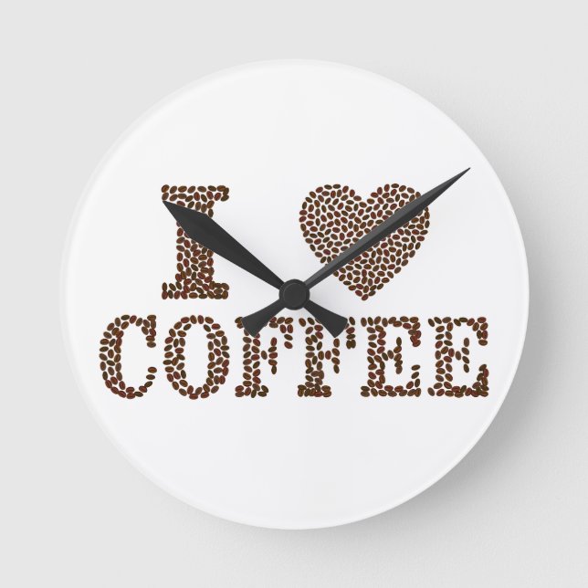 I Love Coffee Beans Wall Art Round Clock (Front)