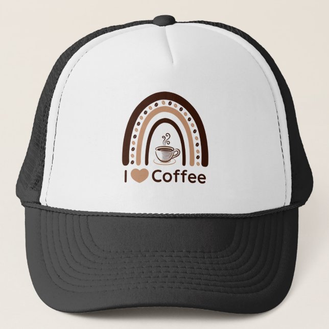 I Love Coffee Boho Rainbow Trucker Hat (Front)
