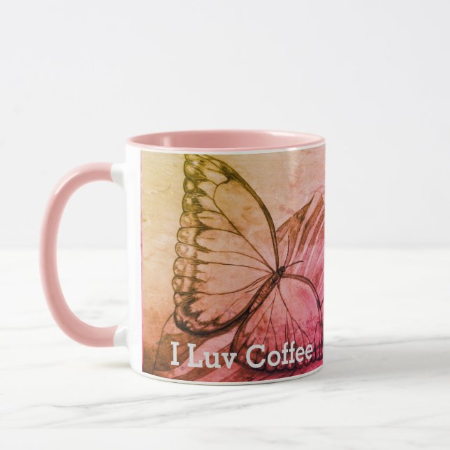 I Love Coffee Butterfly Mug (Left)