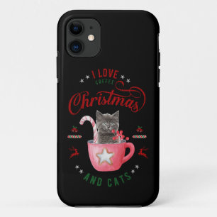 i love Coffee Christmas and Cats Joyful Greetings iPhone 11 Case