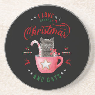 i love Coffee Christmas and Cats Joyful Greetings Coaster