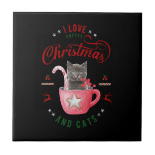i love Coffee Christmas and Cats Joyful Greetings Tile
