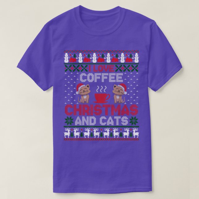 I Love Coffee Christmas And Cats Ugly Xmas Sweater (Design Front)