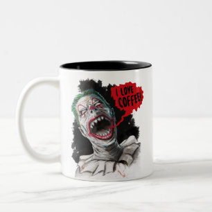 I Love Coffee Crazy Laughing Zombie Clown Two-Tone Coffee Mug