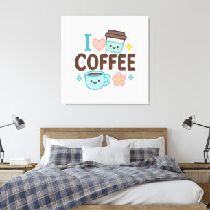 I Love Coffee Cute Kawaii Sticker – Adorable Coffe Canvas Print