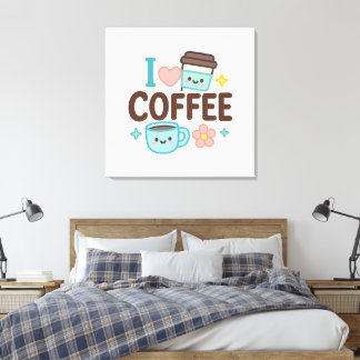 I Love Coffee Cute Kawaii Sticker – Adorable Coffe Canvas Print