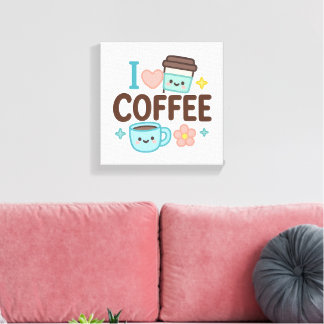I Love Coffee Cute Kawaii Sticker – Adorable Coffe Canvas Print