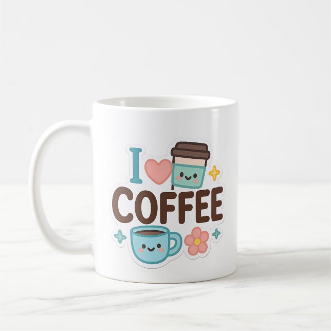 I Love Coffee Cute Kawaii Sticker – Adorable Coffe Coffee Mug (Left)