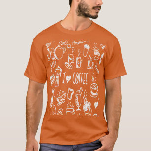 I Love Coffee Fun White Line Illustration T-Shirt