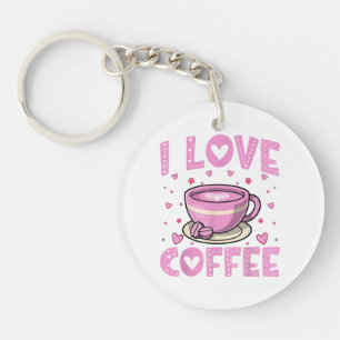 I Love Coffee - Funny Coffee Drinker Caffeine Addi Key Ring